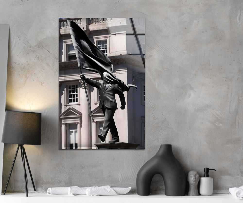 The abstract quality of the wind-blown Banksy sculpture is strikingly captured in this modern hanging wall art piece.