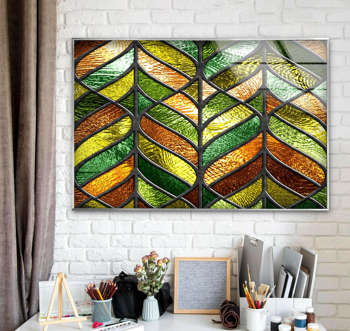 Green Stained Glass Wall Art photo print on glass, prints on glass wall art