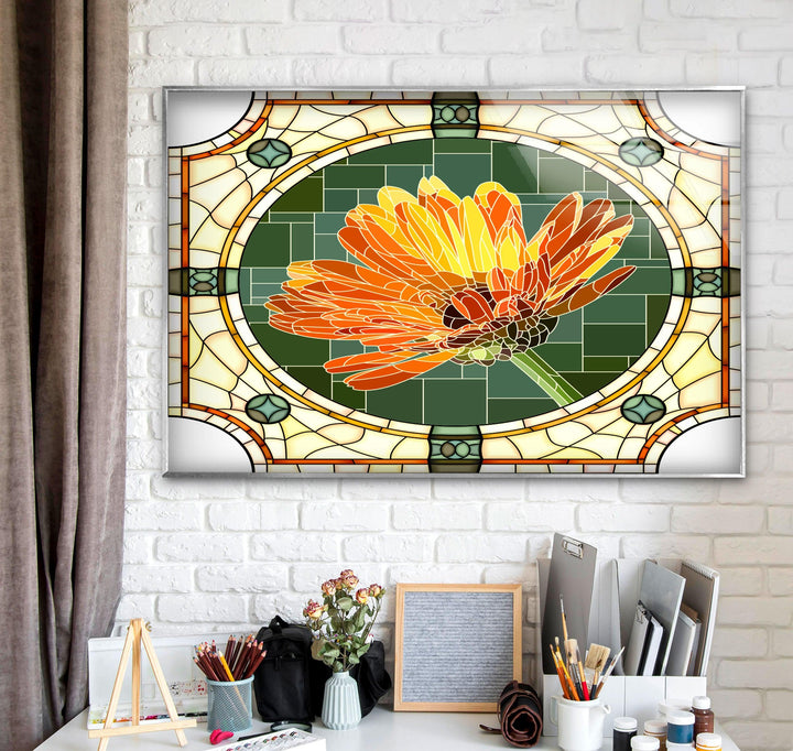 Stained Flower Orange Glass Wall Art picture on glass wall art, photos printed on glass