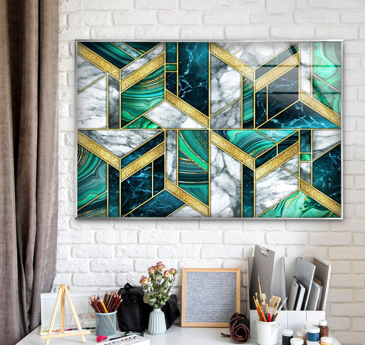 Grün-weißer Marmor Art Deco Glaswandkunst