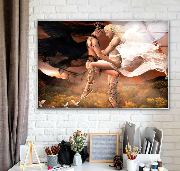Zwei Flügel der Liebe Glaswandkunst