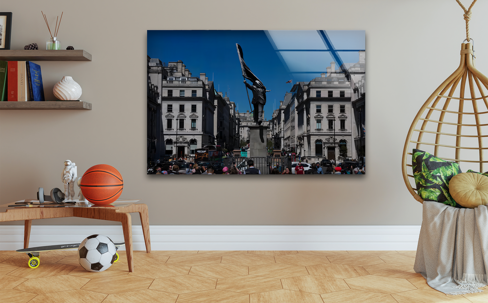 Depicting deep urban layers, this London New Banksy glass wall art offers sophisticated home decoration with its reflective surface.