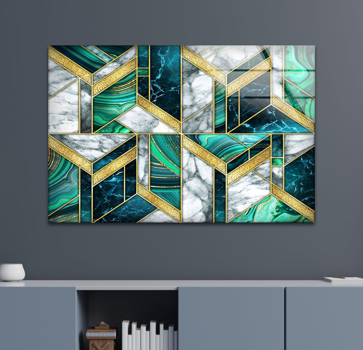 Green White Marble Art Deco Tempered Glass Wall Art