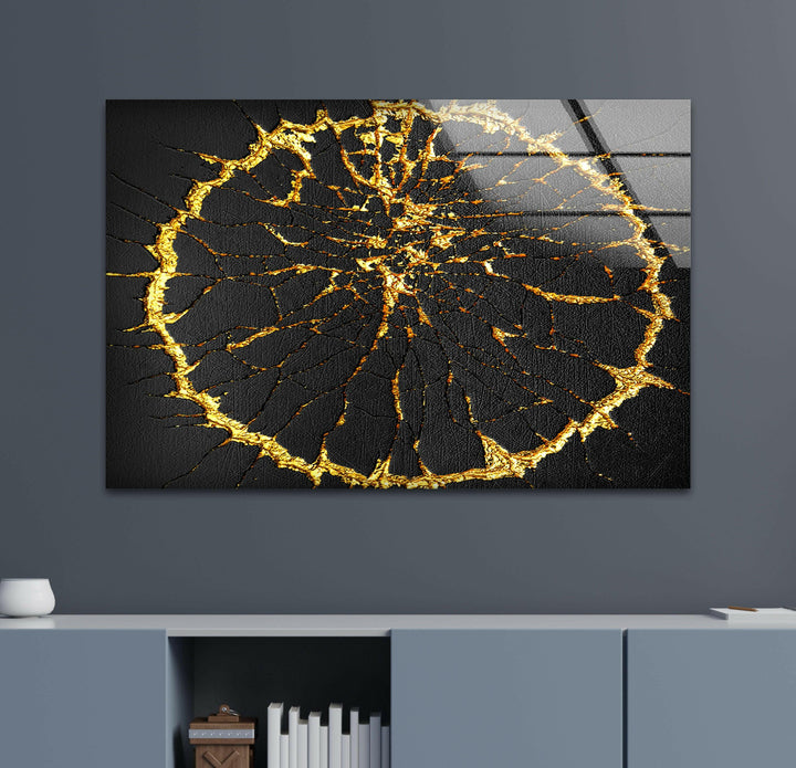 Golden Cracks Abstrakte Glaswandkunst