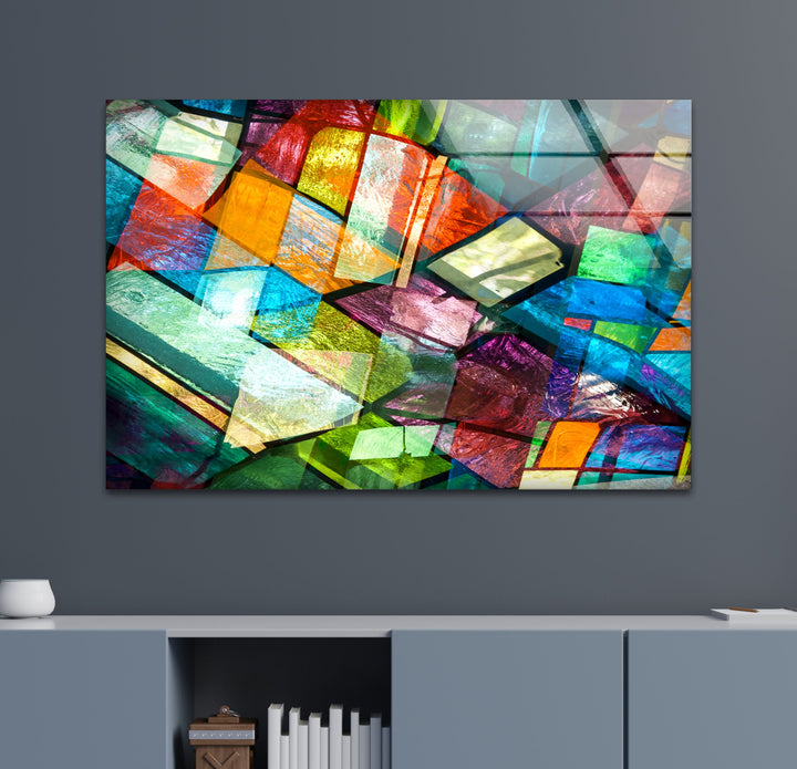 Stained Colorful Geometrics Glass Wall Art custom glass photo prints, large glass prints