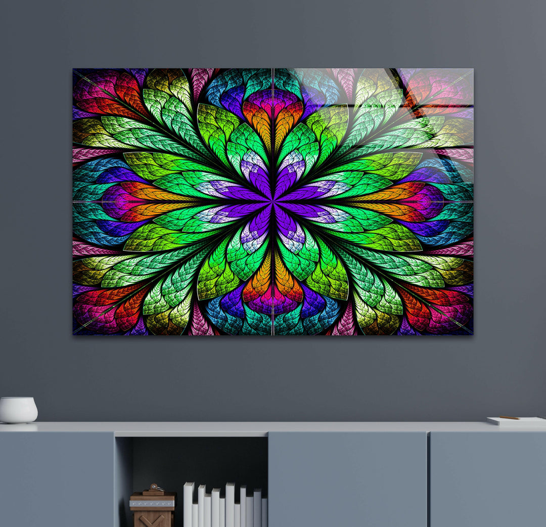 Fractal Flower in Glass Window Glass Wall Art photo print on glass, prints on glass wall art
