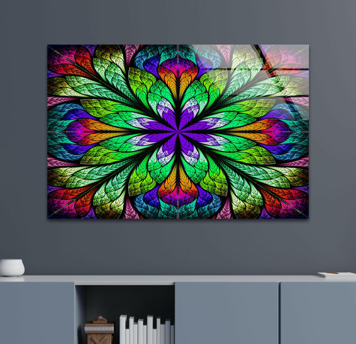 Fractal Flower in Glass Window Glass Wall Art photo print on glass, prints on glass wall art
