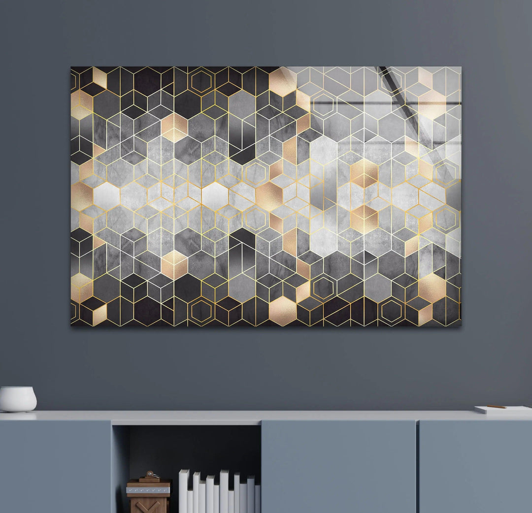Mosaic Hexagon Glass Wall Art glass wall decor, glass wall art decor