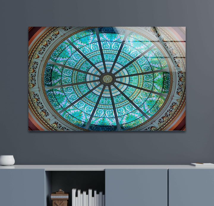 Blue Church Window Glass Wall Art glass image printing, glass prints from photos
