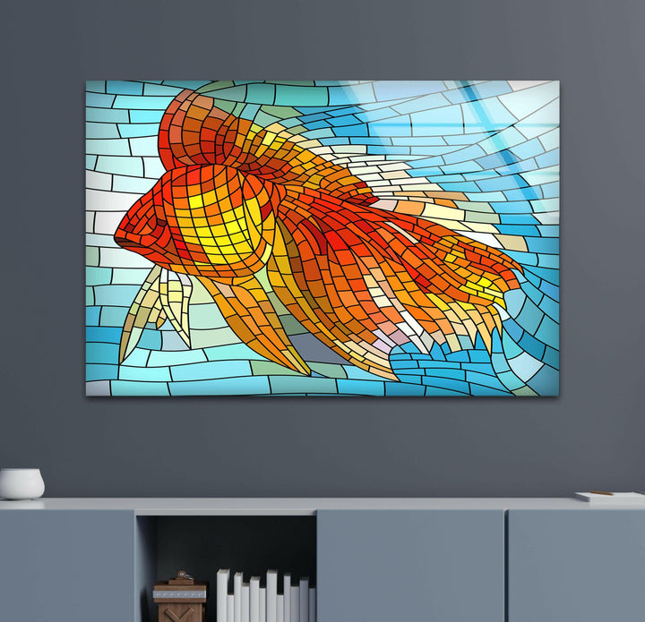 Mosaic Goldfish Glass Wall Art custom glass photo prints, large glass prints