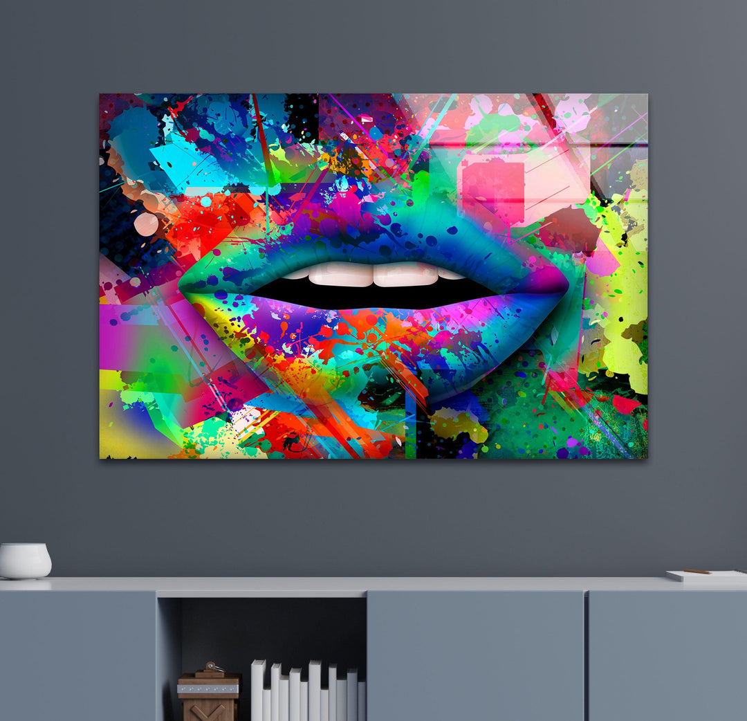 Wandbild „Farbspray-Lippen“ aus Glas