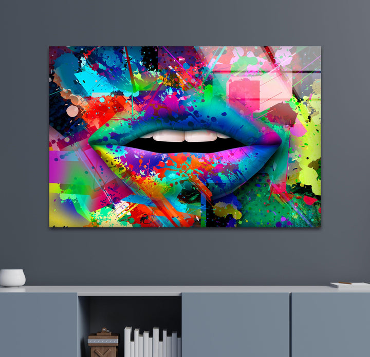 Wandbild „Farbspray-Lippen“ aus Glas