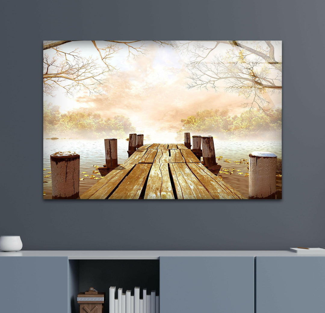 Warm Morning Glow Over a Rustic Pier – A Perfect Scenic Wall Art
