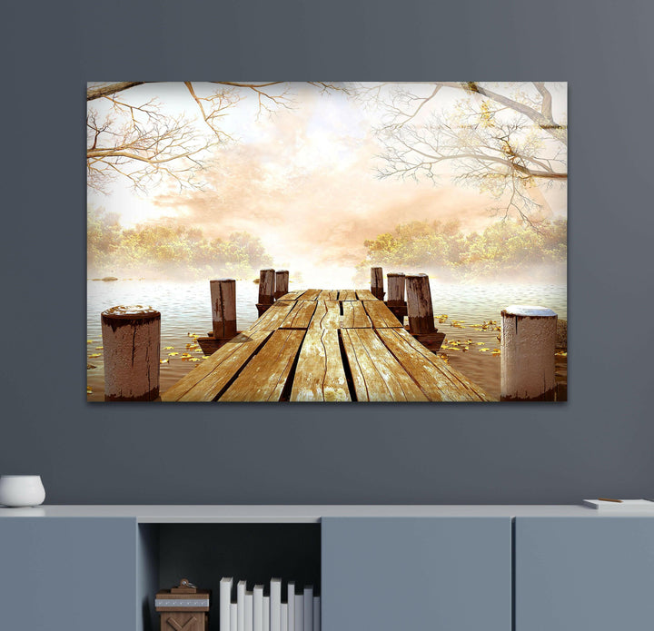 Warm Morning Glow Over a Rustic Pier – A Perfect Scenic Wall Art
