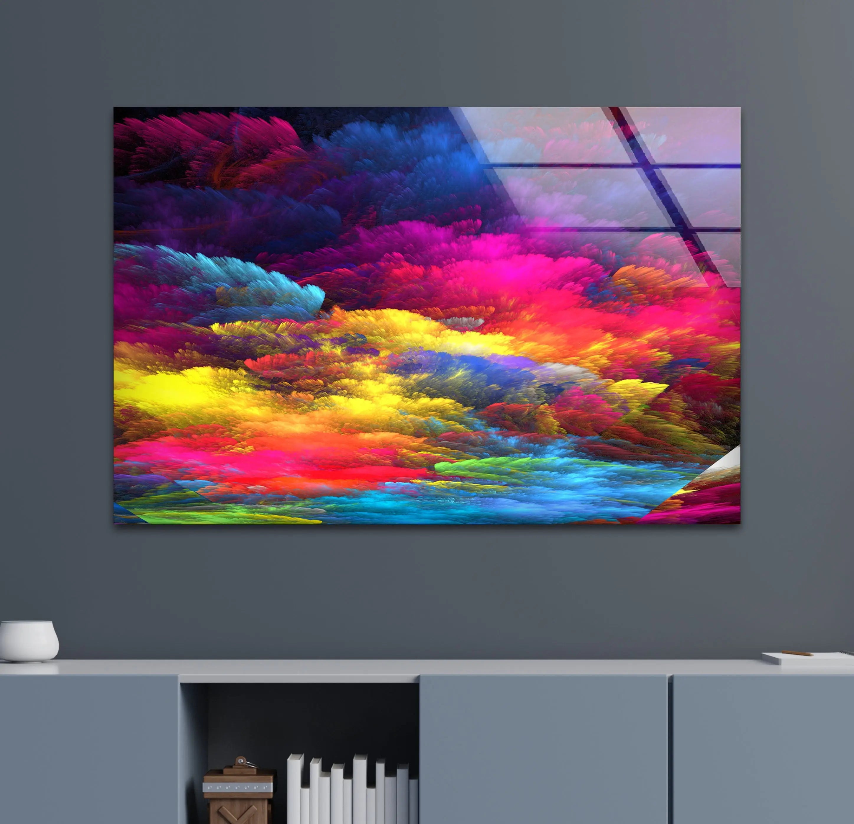 Colorful Clouds Abstract Tempered Glass Wall Art