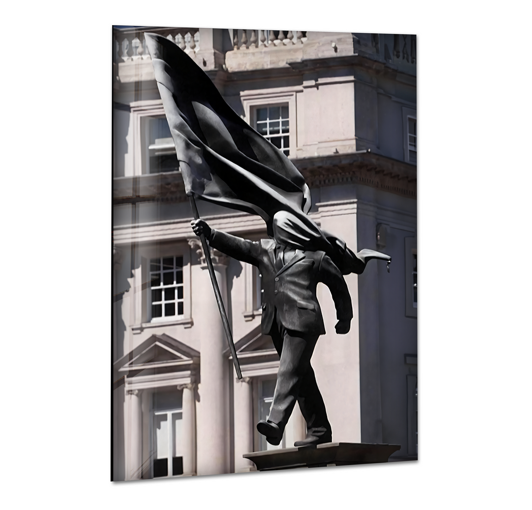 The dynamic Banksy sculpture is presented with a high-gloss finish, creating a captivating unique modern wall decor piece.