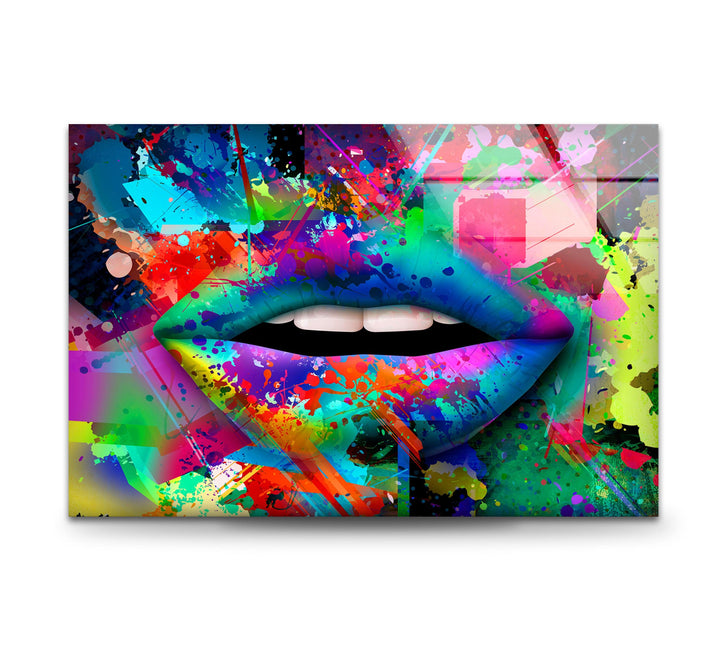 Wandbild „Farbspray-Lippen“ aus Glas