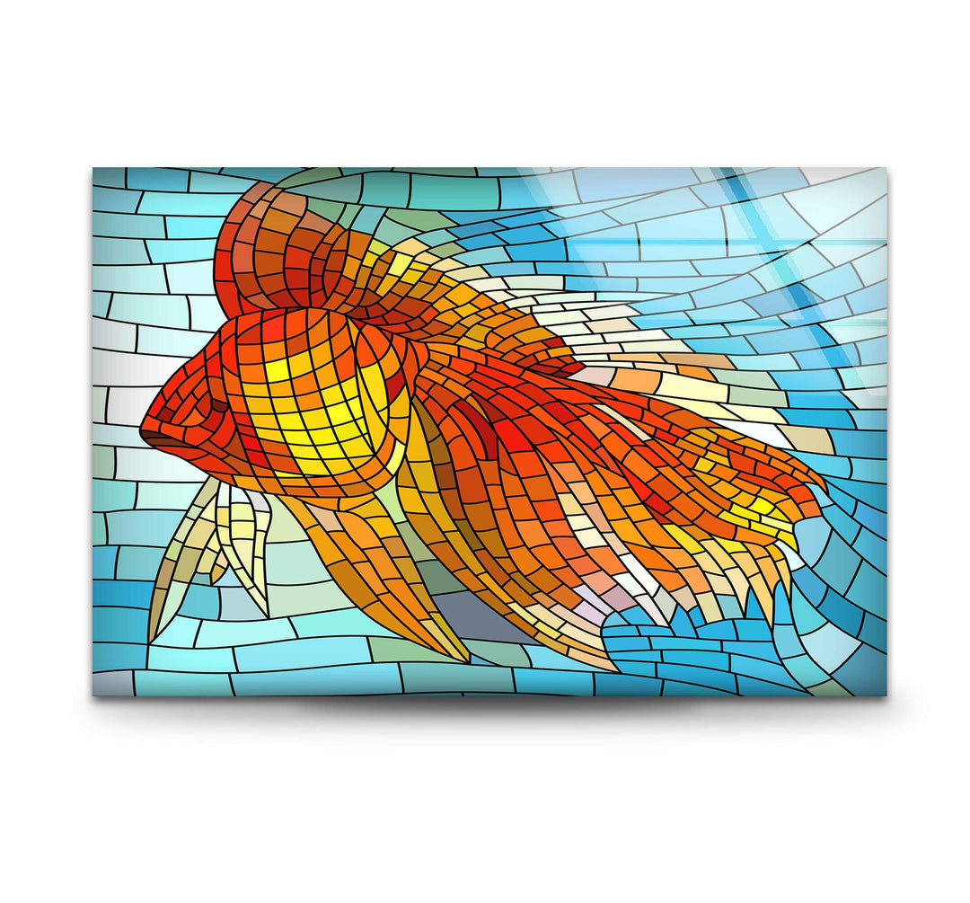 Mosaic Goldfish Glass Wall Art large glass photo prints, glass wall photos