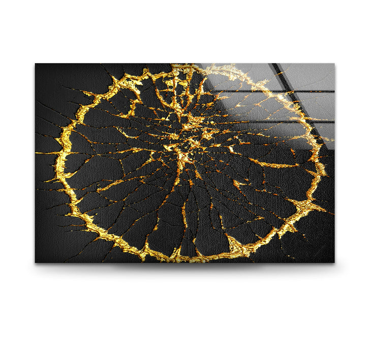 Golden Cracks Abstrakte Glaswandkunst