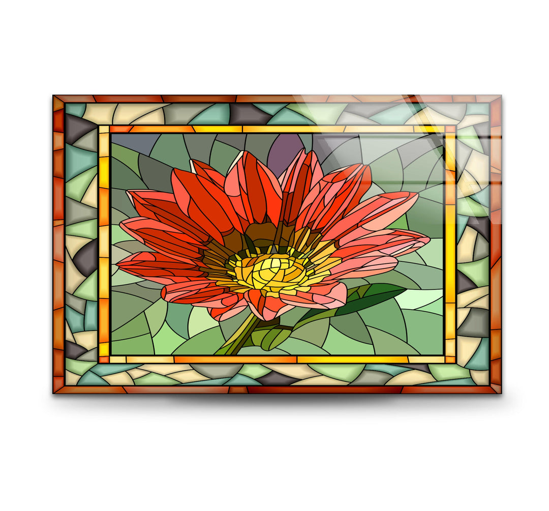 Red Mosaic Flower Stained Glass Wall Art glass image printing, glass prints from photos