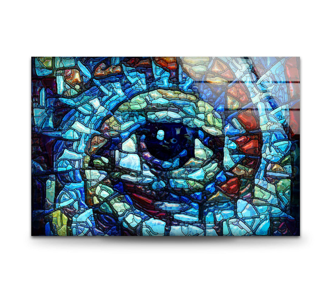 Blue Eye Mosaic Glass Wall Art, glass pictures for Wall, glass prints wall art