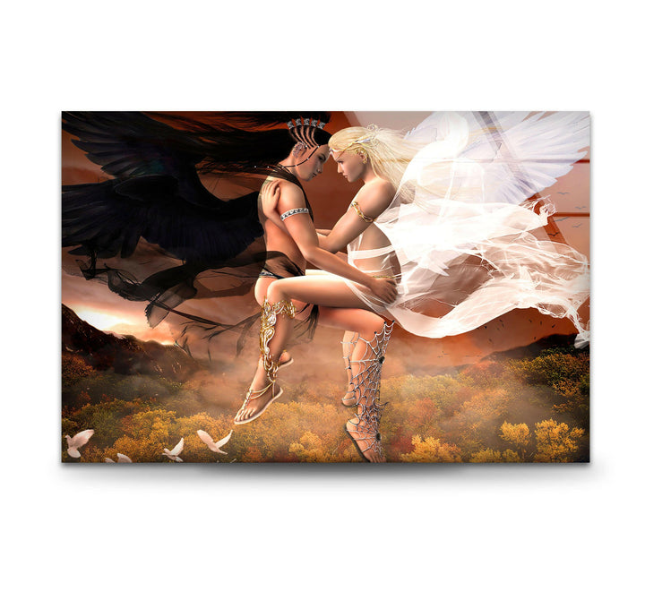 Zwei Flügel der Liebe Glaswandkunst