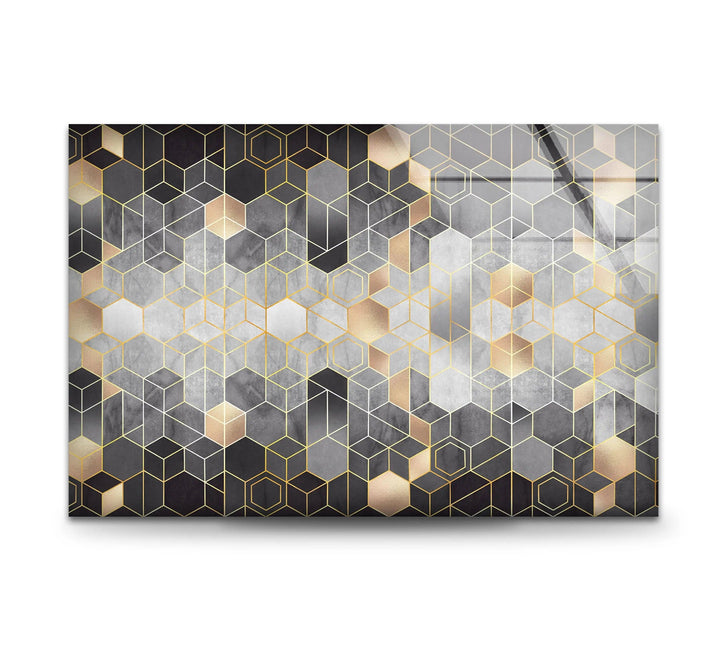 Mosaic Hexagon Glass Wall Art Glass Printing Wall Art, Print photos on glass