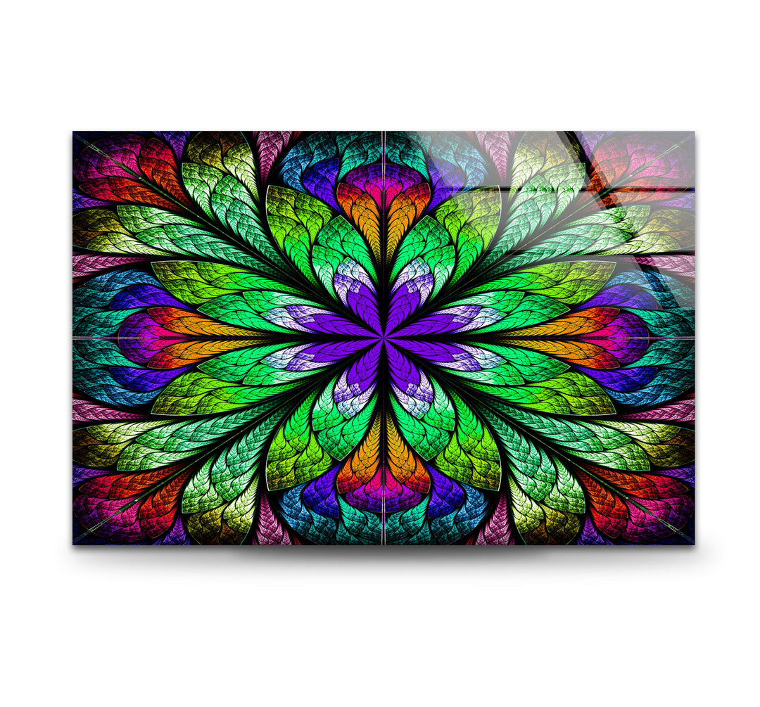 Fractal Flower in Glass Window Glass Wall Art stained glass wall art, stained glass wall decor
