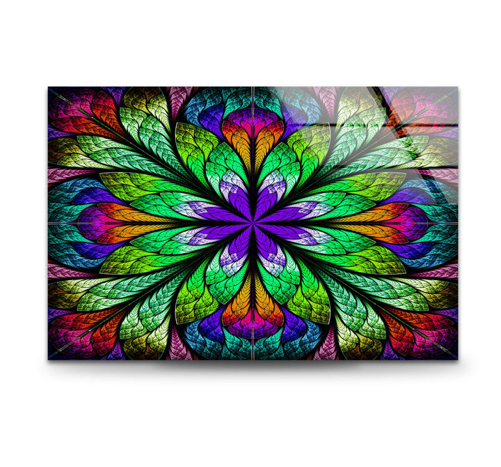 Fractal Flower in Glass Window Glass Wall Art stained glass wall art, stained glass wall decor
