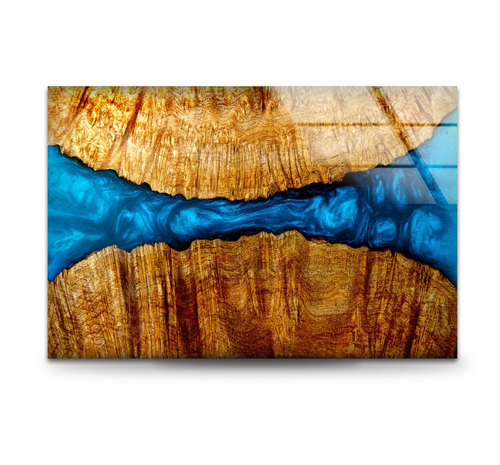 Epoxy Pattern Wood and Blue Glass Wall Art