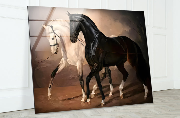 Horses Black & White Glass Wall Art glass photo prints, glass picture prints
