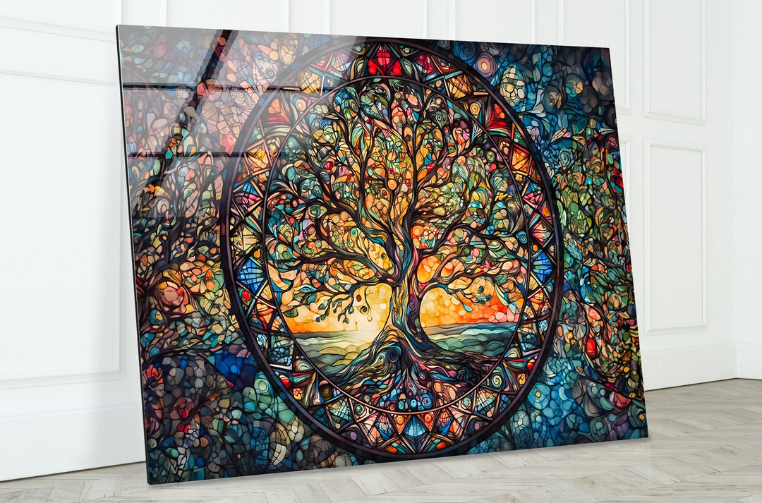 Colored Tree Stained Glass Wall Art custom glass pictures, glass art prints

