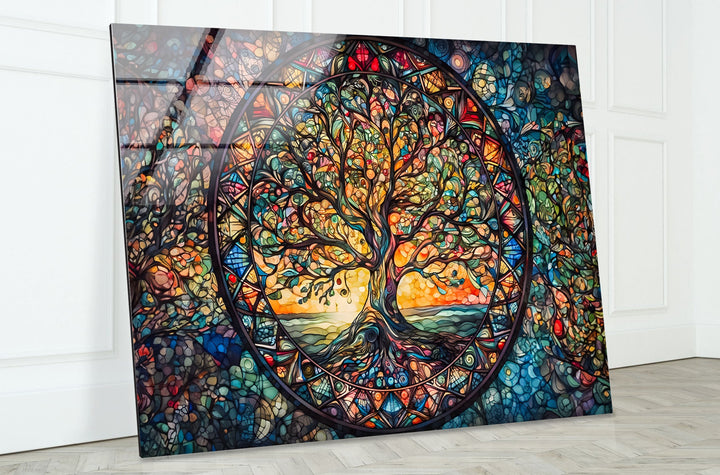 Colored Tree Stained Glass Wall Art custom glass pictures, glass art prints
