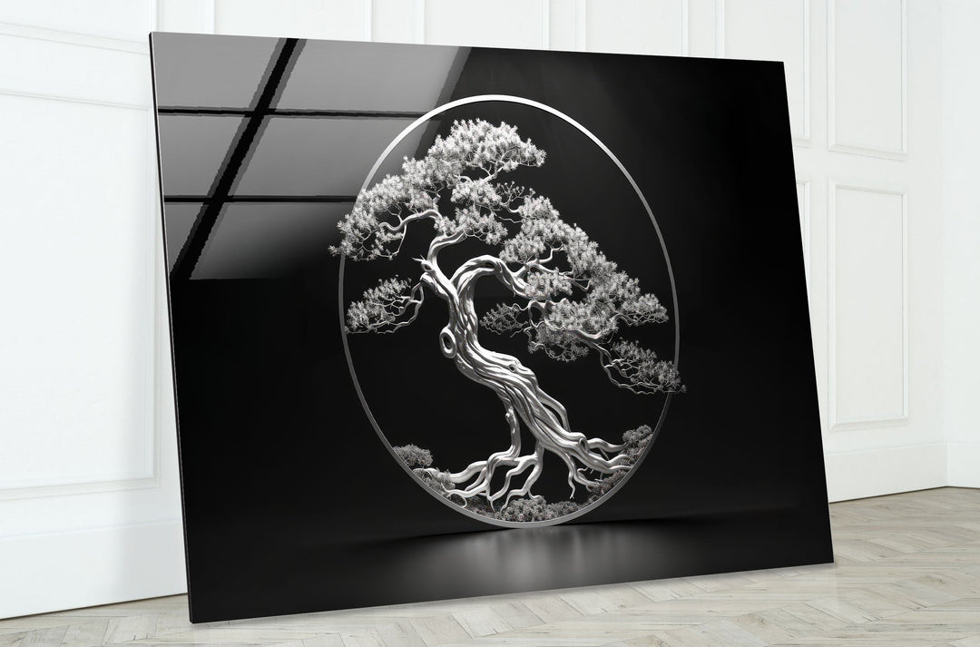 Bonsai Tree Silver Glass Wall Art large glass photo prints, glass wall photos
