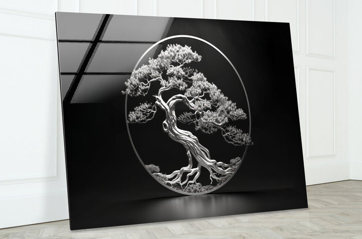 Bonsai Tree Silver Glass Wall Art large glass photo prints, glass wall photos
