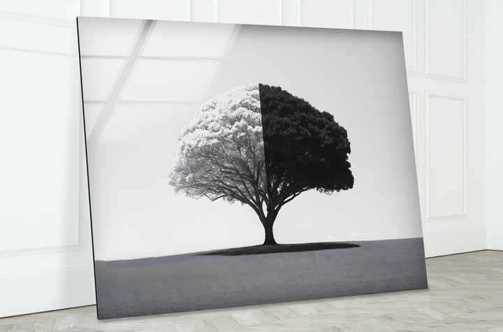 Black and White Tree Glass Wall Art print on glass, glass printed photos
