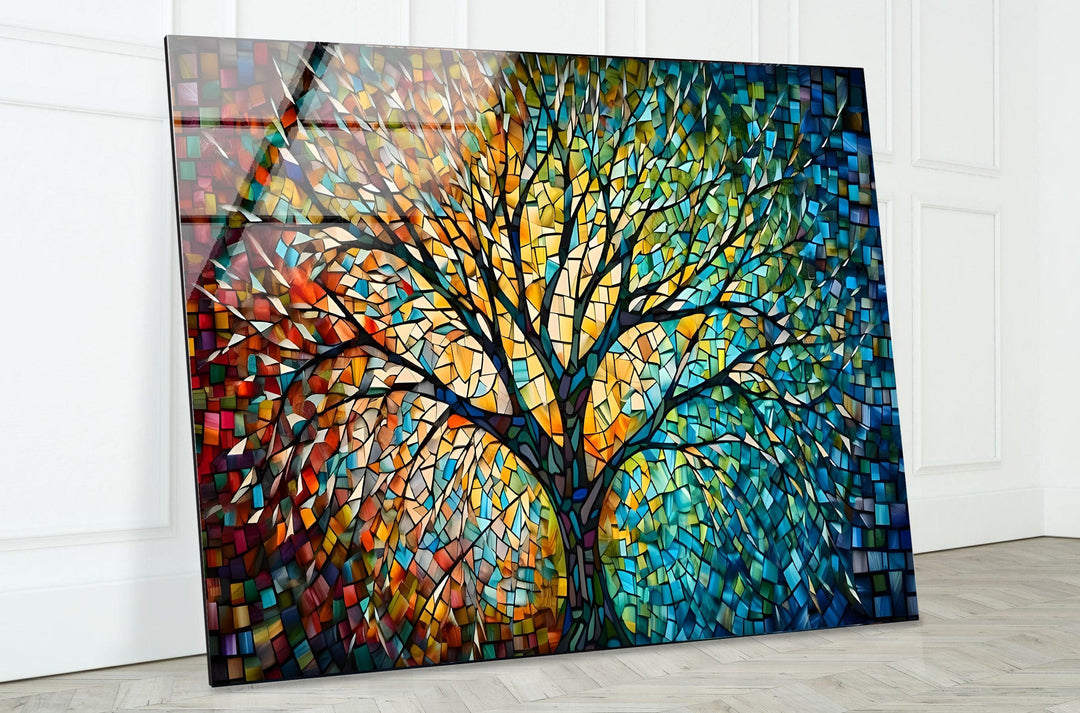 Colored Tree Glass Wall Art Glass Printing Wall Art, Print photos on glass
