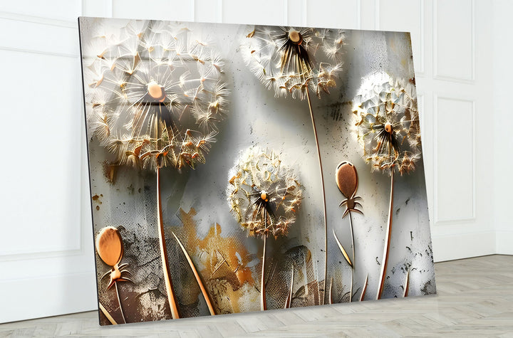 White Vivid Dandelions Glass Wall Art glass art painting, glass art for the Wall
