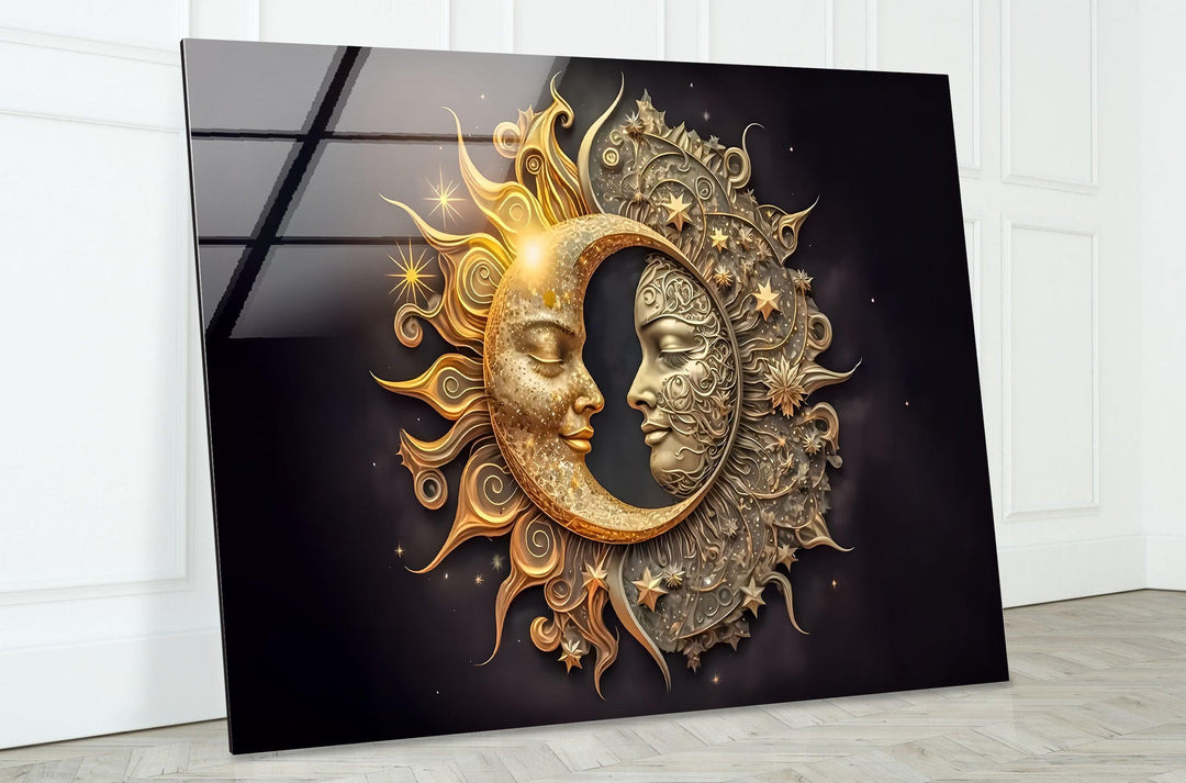Sun With Moon Like Gothic Mode Glass Wall Art custom glass pictures, glass art prints
