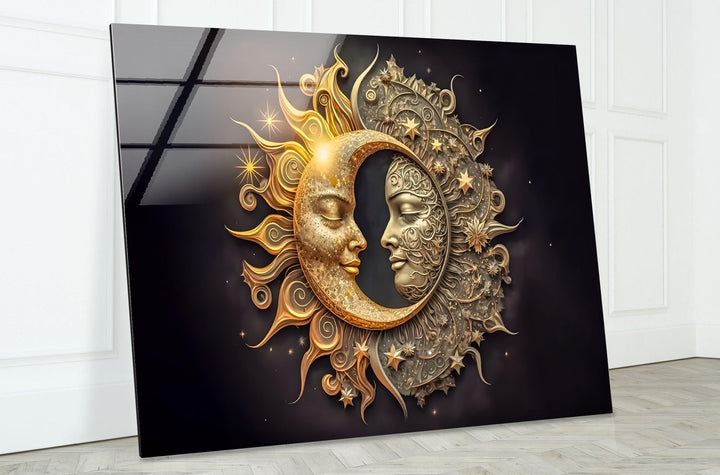Sun With Moon Like Gothic Mode Glass Wall Art custom glass pictures, glass art prints
