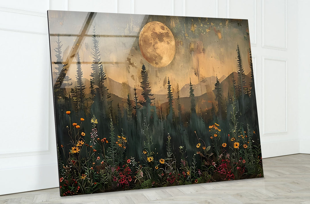 Sunset With Full Moon Glass Wall Art glass image printing, glass prints from photos
