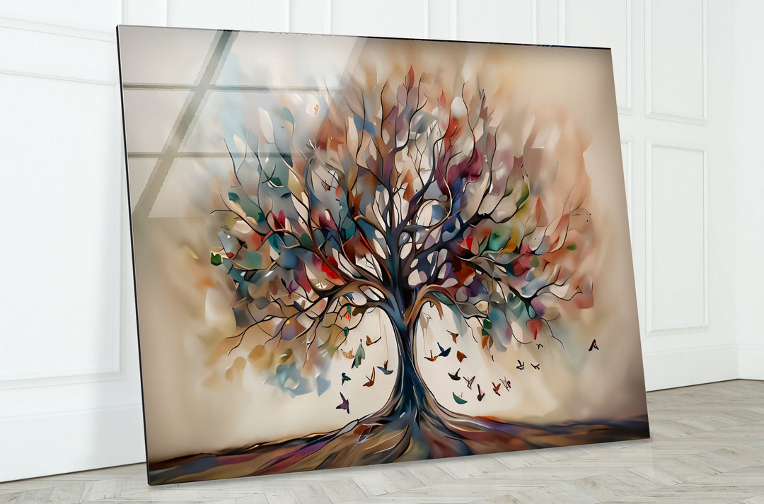 Beige Tree Glass Wall Art stained glass wall art, stained glass wall decor
