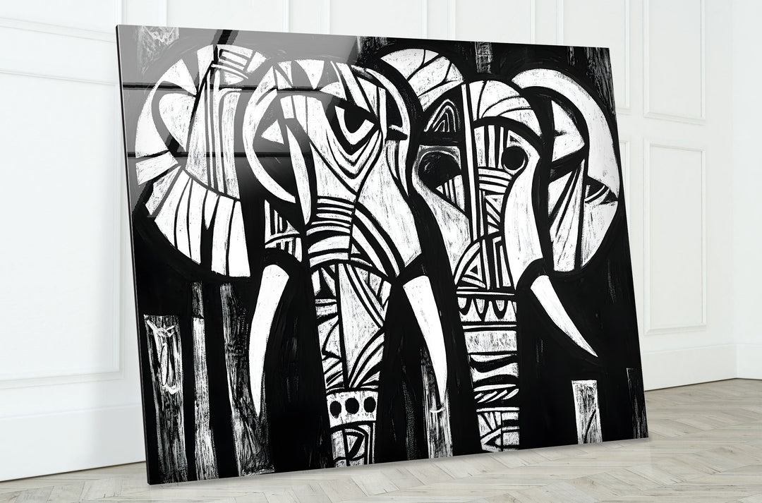 Elephant Black White Art Glass Wall Art glass photo prints, glass picture prints
