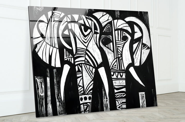 Elephant Black White Art Glass Wall Art glass photo prints, glass picture prints
