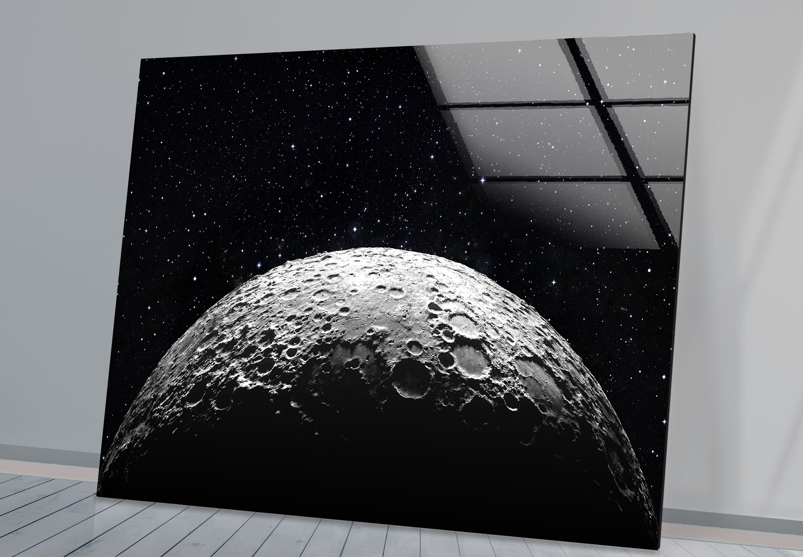 Space and Moon Tempered Glass Wall Art