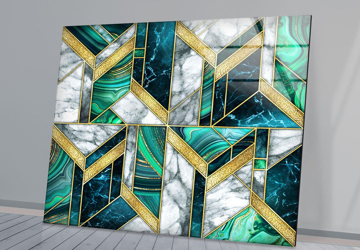 Green White Marble Art Deco Glass Wall Art