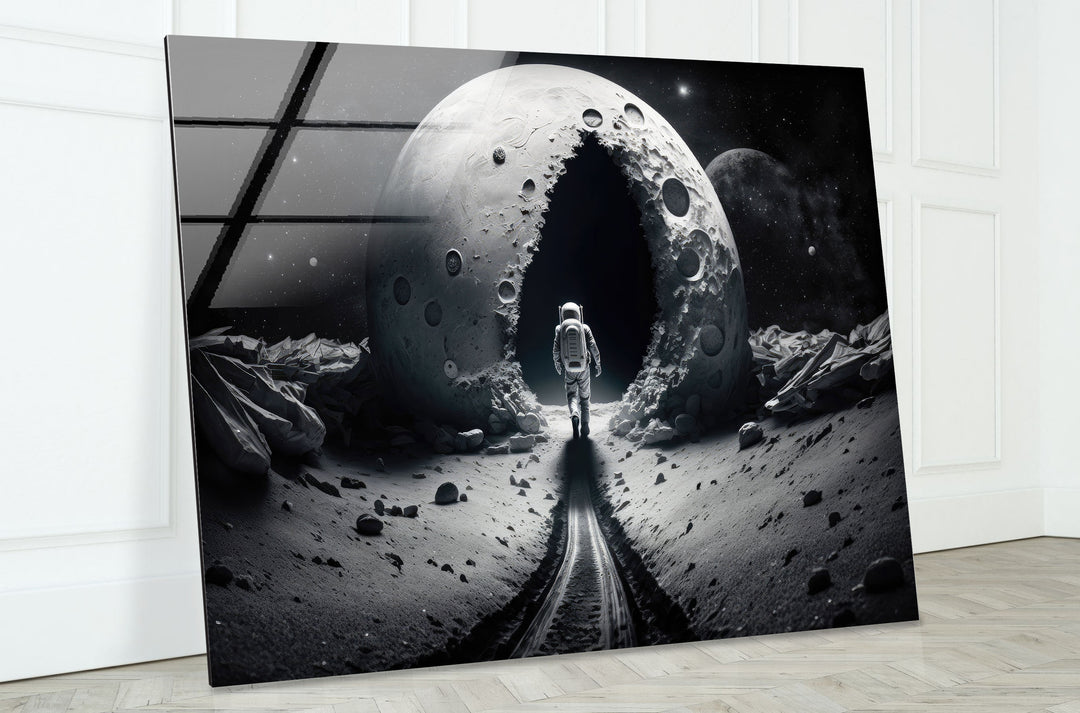 Astronaut Moonwalk Wall Art – Surreal Space Glass Print