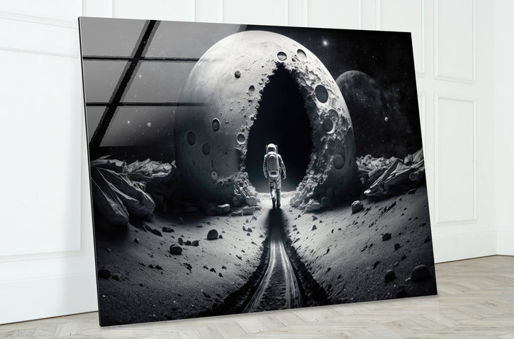 Astronaut Moonwalk Wall Art – Surreal Space Glass Print