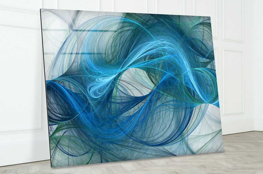Blaue Energie Abstrakte Wandkunst – Fluid Motion Glasdruck 