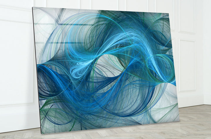 Blaue Energie Abstrakte Wandkunst – Fluid Motion Glasdruck 